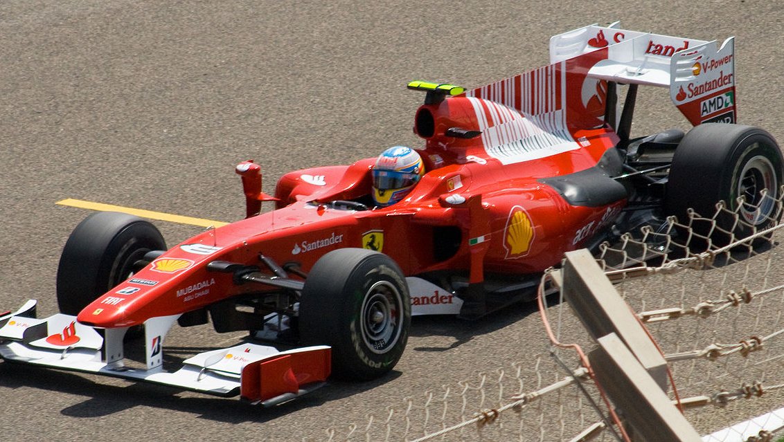 Fernando Alonso driving for Ferrari during a practice session in Bahrain.