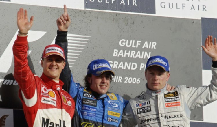 The podium of the 2006 Bahrain Grand Prix