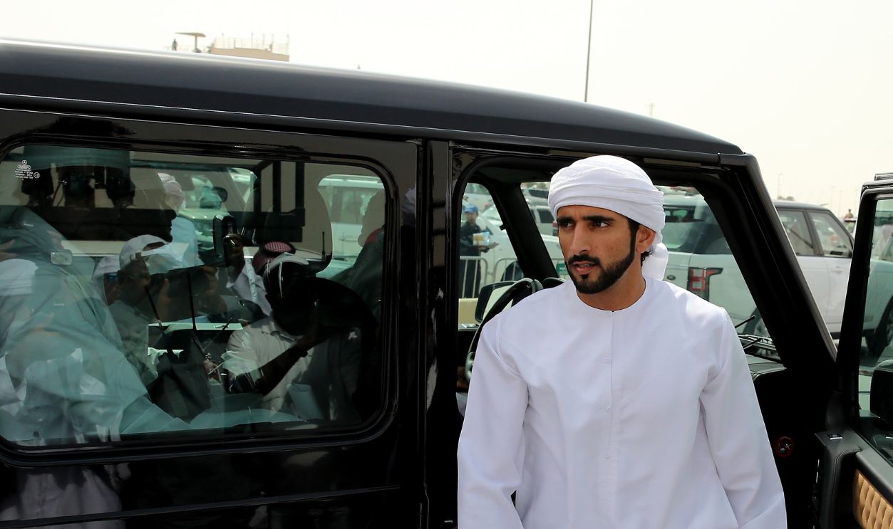 Sheikh Hamdan bin Mohammed bin Rashid Al Maktoum Crown Prince of Dubai is pictured during Al Marmoom Heritage Festival at the Al Marmoum Camel Racetrack