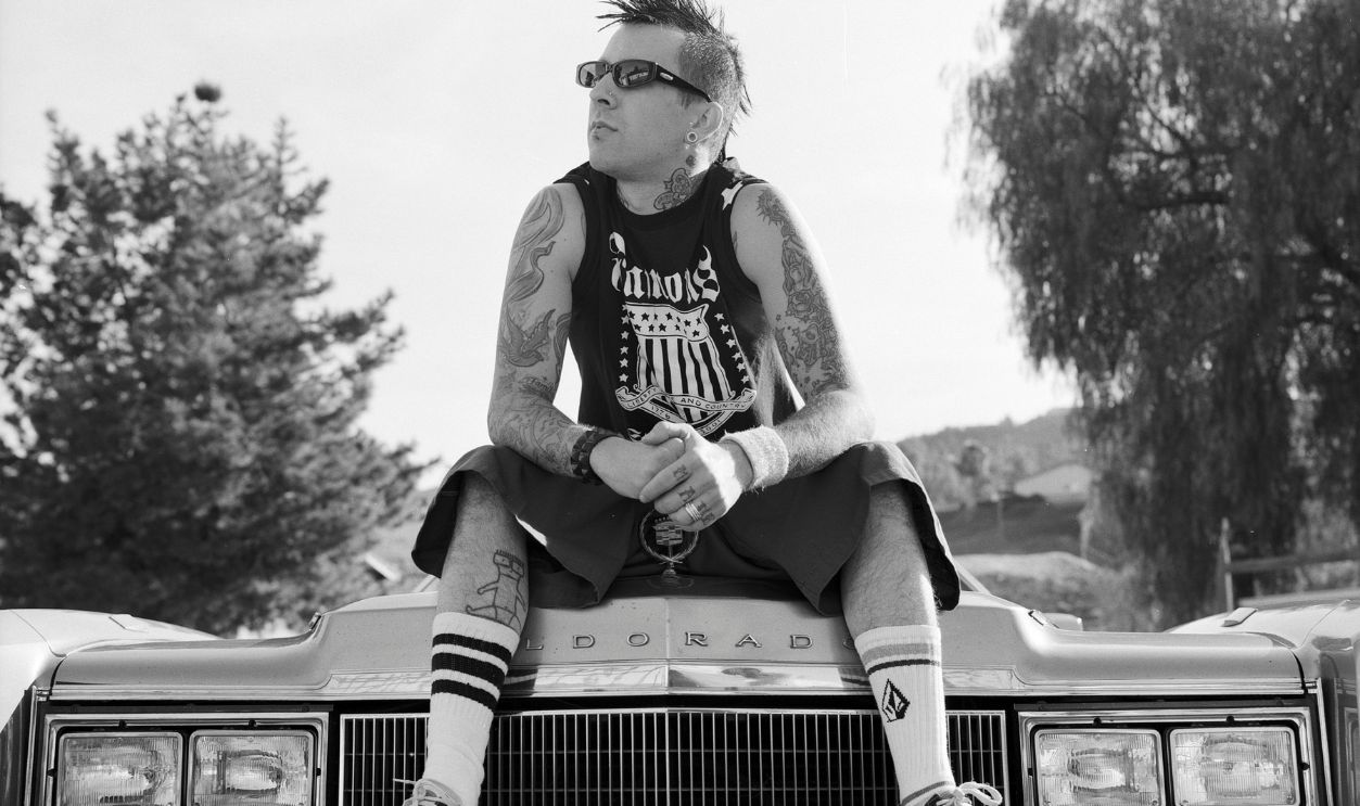 American musician, Travis Barker, of Blink-182 in January, 2002 in Riverside, California