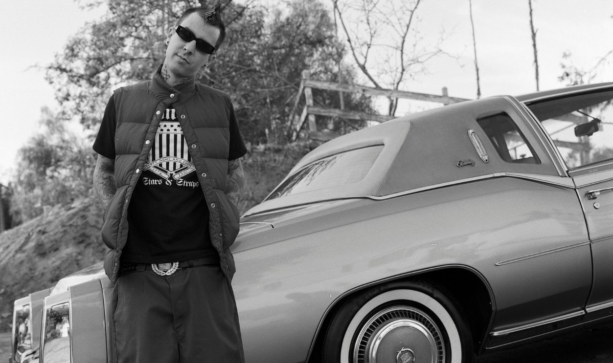 American musician, Travis Barker, of Blink-182 in January, 2002 in Riverside, California