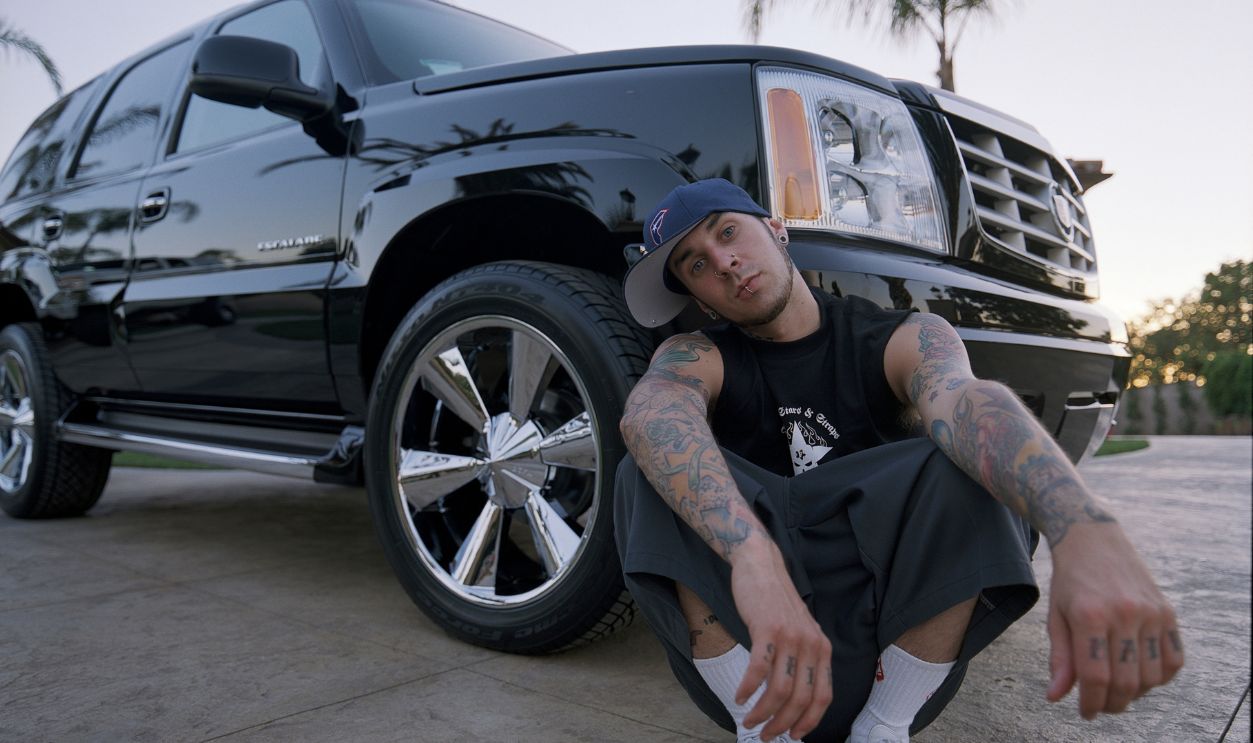 American musician Travis Barker of Blink-182 at his home in July, 2001 in Riverside, California.