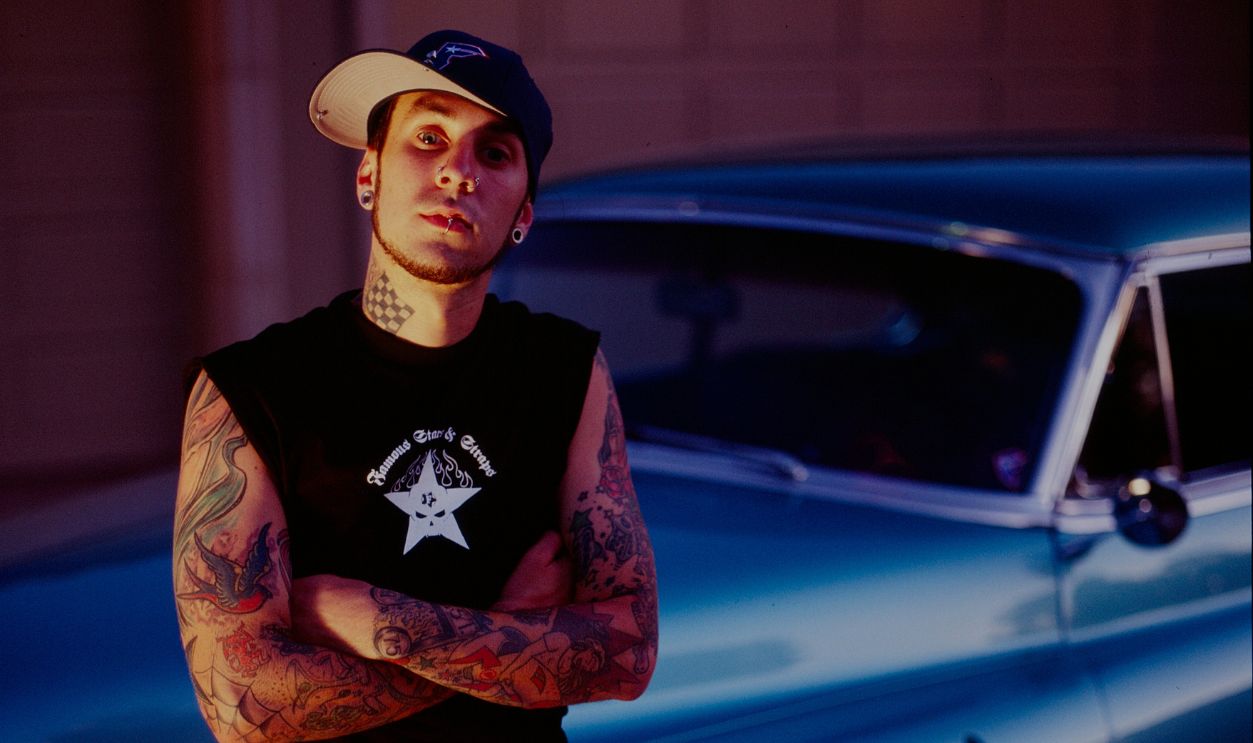 American musician, Travis Barker of Blink-182, at his home in July, 2001 in Riverside, California.