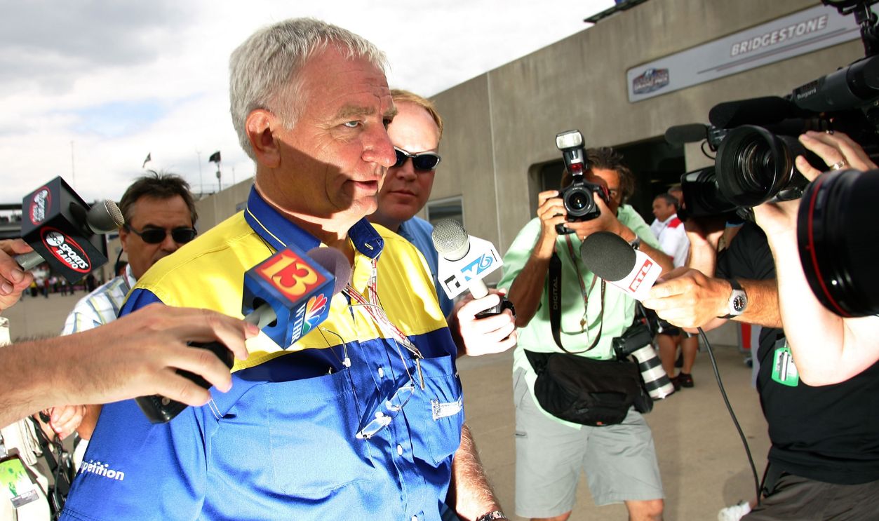 Nick Sherrock of Michelin leaves the briefing room after the drivers and team principals meeting concerning the situation of Michelin tires before the U.S. F1 Grand Prix on June 19, 2005 in Indianapolis, Indiana.