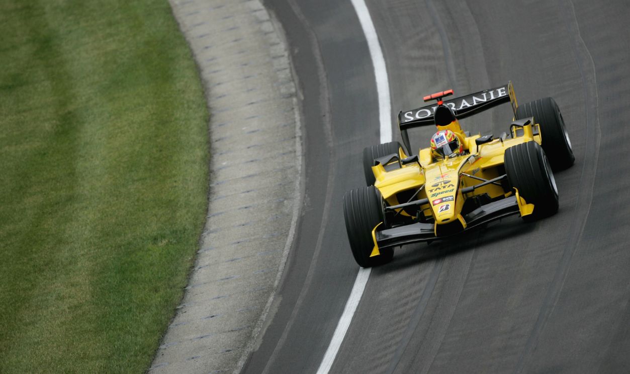 Tiago Monteiro of Portugal and Jordan in action during the United States F1 Grand Prix at the Indianapolis Motor Speedway on June 19, 2005 in Indianapolis, Indiana.