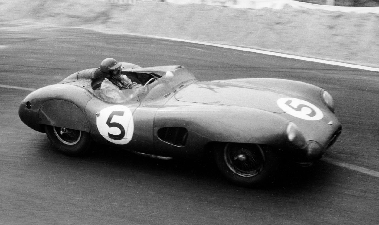 The winning Aston Martin DBR1 in the Le Mans 24 Hours, France, 1959. Carroll Shelby, pictured at the wheel here, and Roy Salvadori were the victorious drivers. 