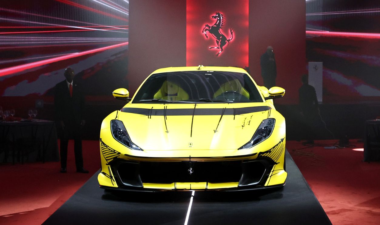 A view of a Ferrari Tailor Made 812 Competizione on display at The Ferrari Gala: Ferrari's game changing spirit pays homage to NYC at Hudson Yards on October 17, 2023 in New York City.
