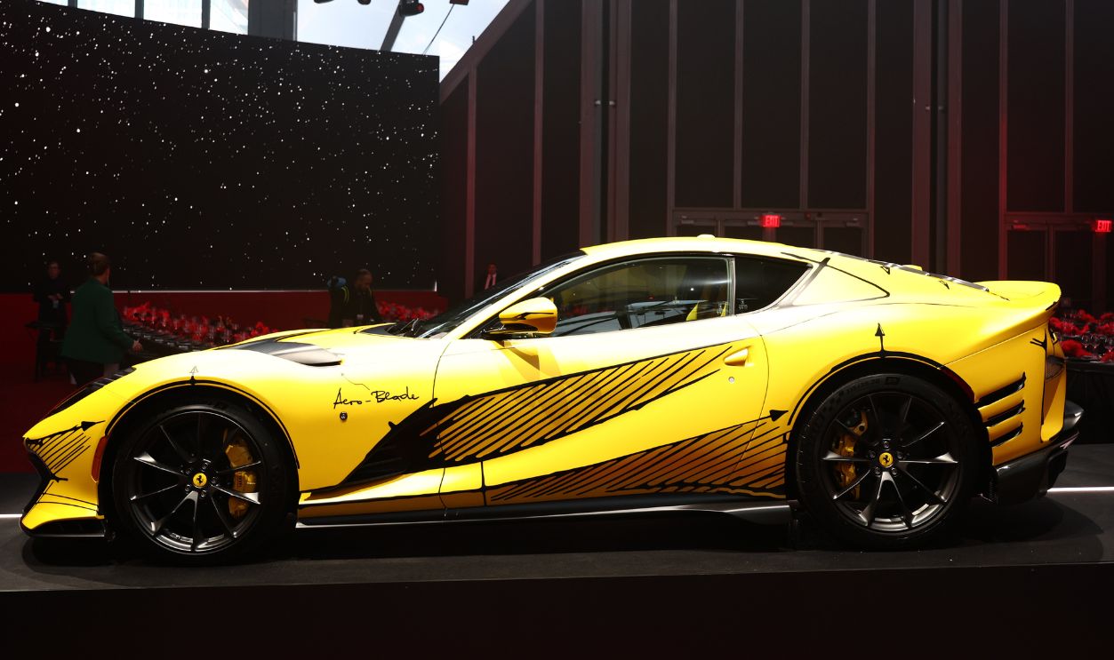 A view of a Ferrari Tailor Made 812 Competizione on display at The Ferrari Gala: Ferrari's game changing spirit pays homage to NYC at Hudson Yards on October 17, 2023 in New York City. 