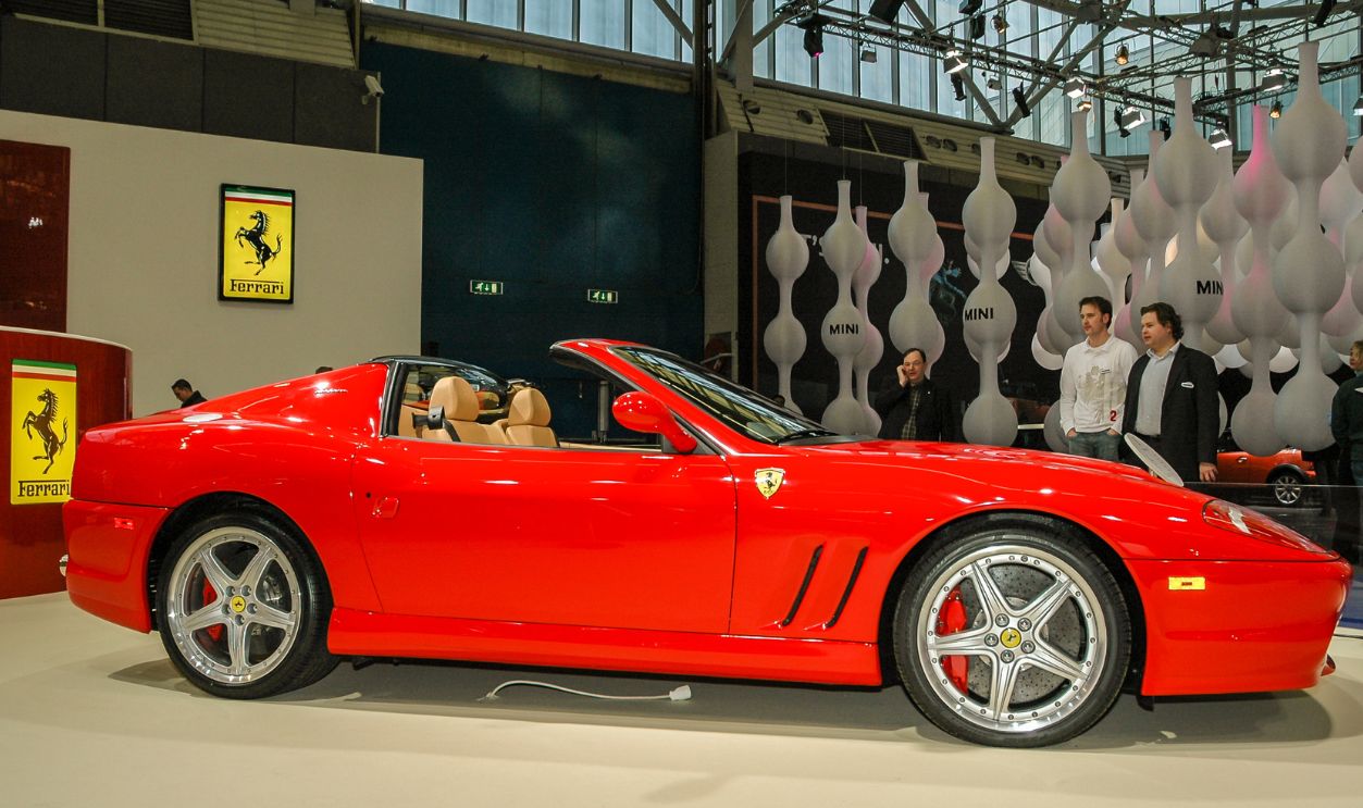  Ferrari Superamerica on display at Amsterdam motor show AutoRAI on February 9, 2005 in Amsterdam, The Netherlands. The Ferrari Superamerica is a convertible version of the Ferrari 575M Maranello