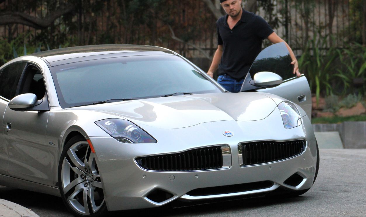 (EXCLUSIVE, Premium Rates Apply) (EXCLUSIVE COVERAGE) Leonardo DiCaprio seen driving the new 2012 Fisker Karma on August 17, 2011 in Los Angeles, California. When fully charged, this plug in hybrid electric vehicle has a range of 300 miles. If opperated in stealth mode (battery mode), you can get up to 100 miles per gallon. Leonardo DiCaprio leaves for Australia this week to begin shooting