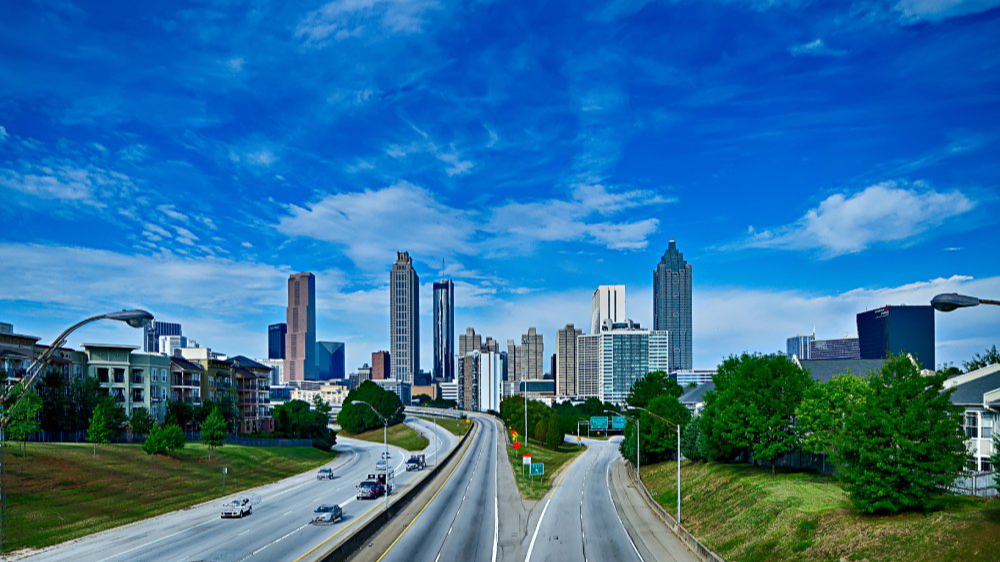 The image showcases a Vibrant urban scene of Atlanta, Georgia