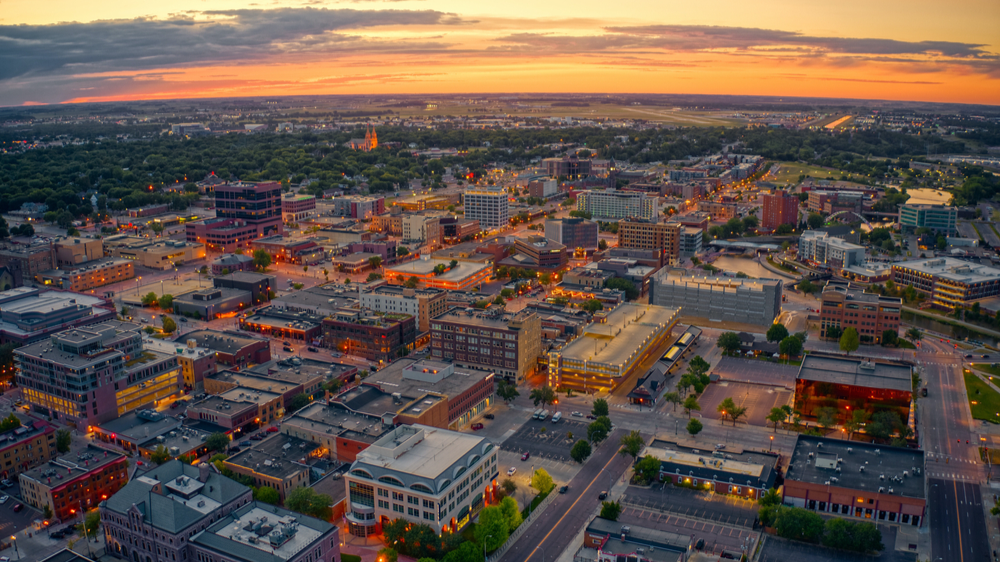 Aerial View of Sioux Falls, South Dakota at Sunset