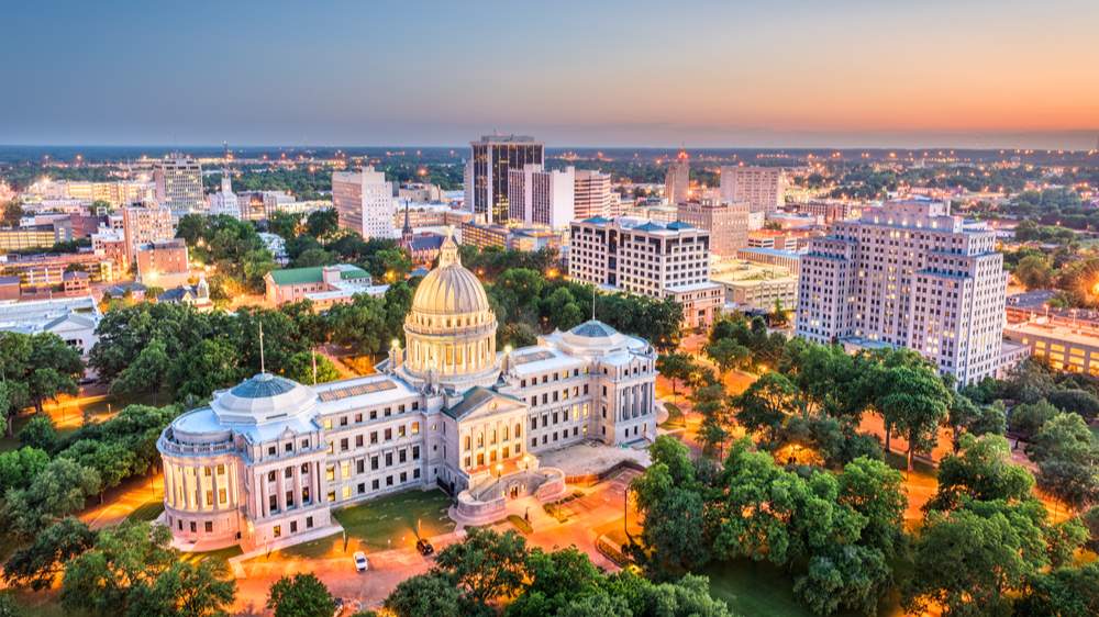 Jackson, Mississippi, USA cityscape at dusk