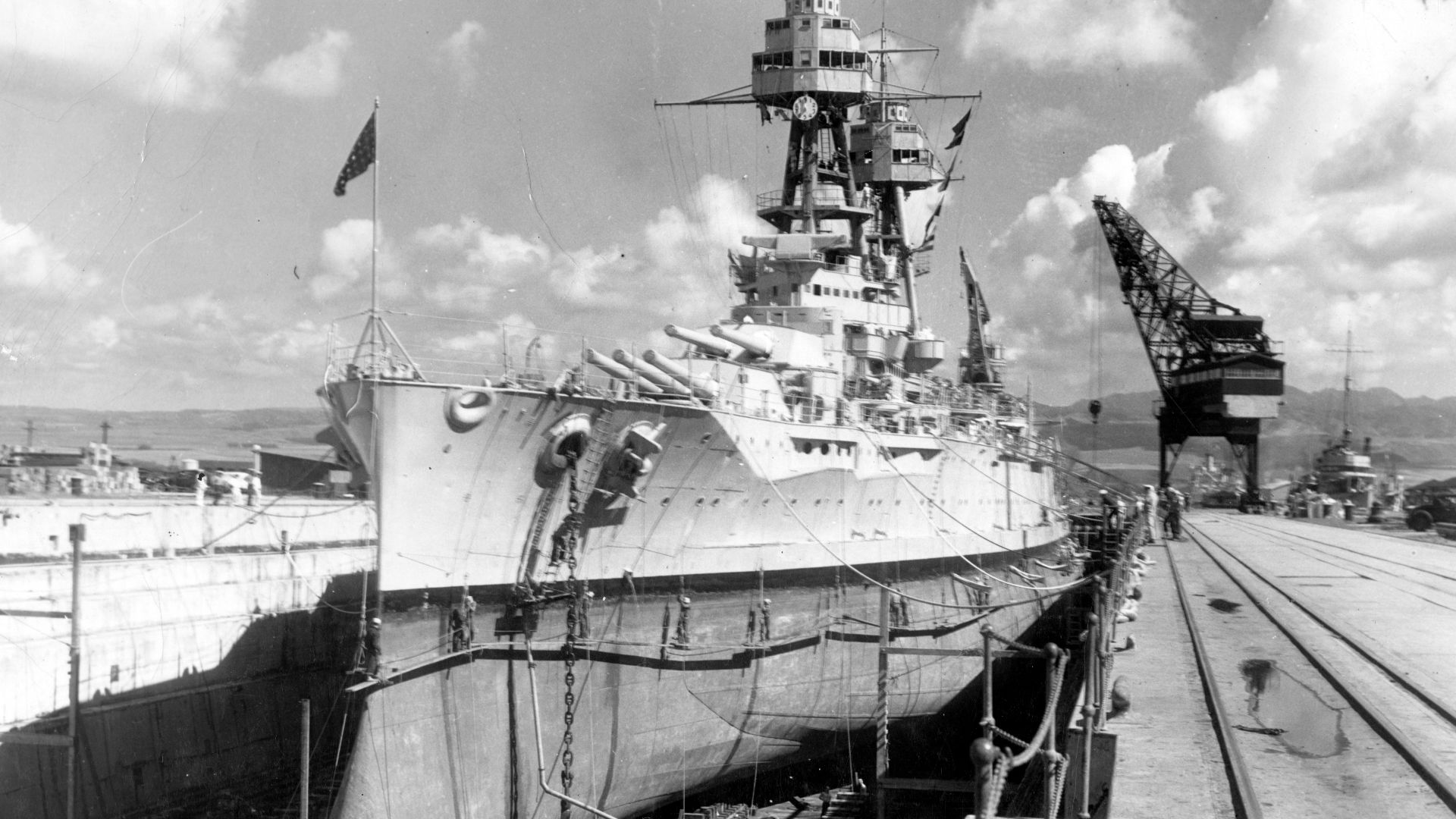 File:USS Nevada (BB-36) in drydock.jpg