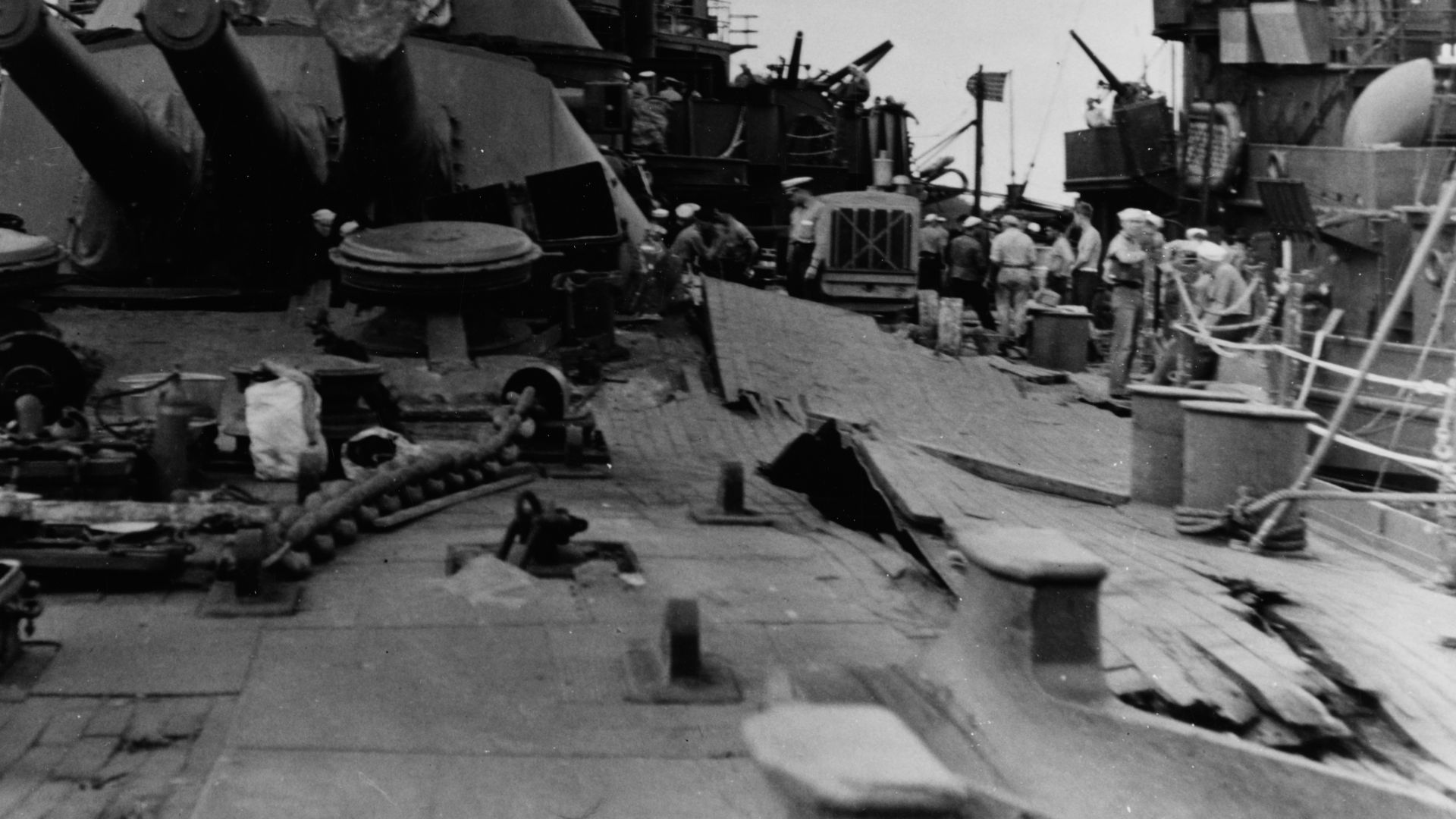 File:USS Nevada Bow damage after Pearl harbor attack.jpg