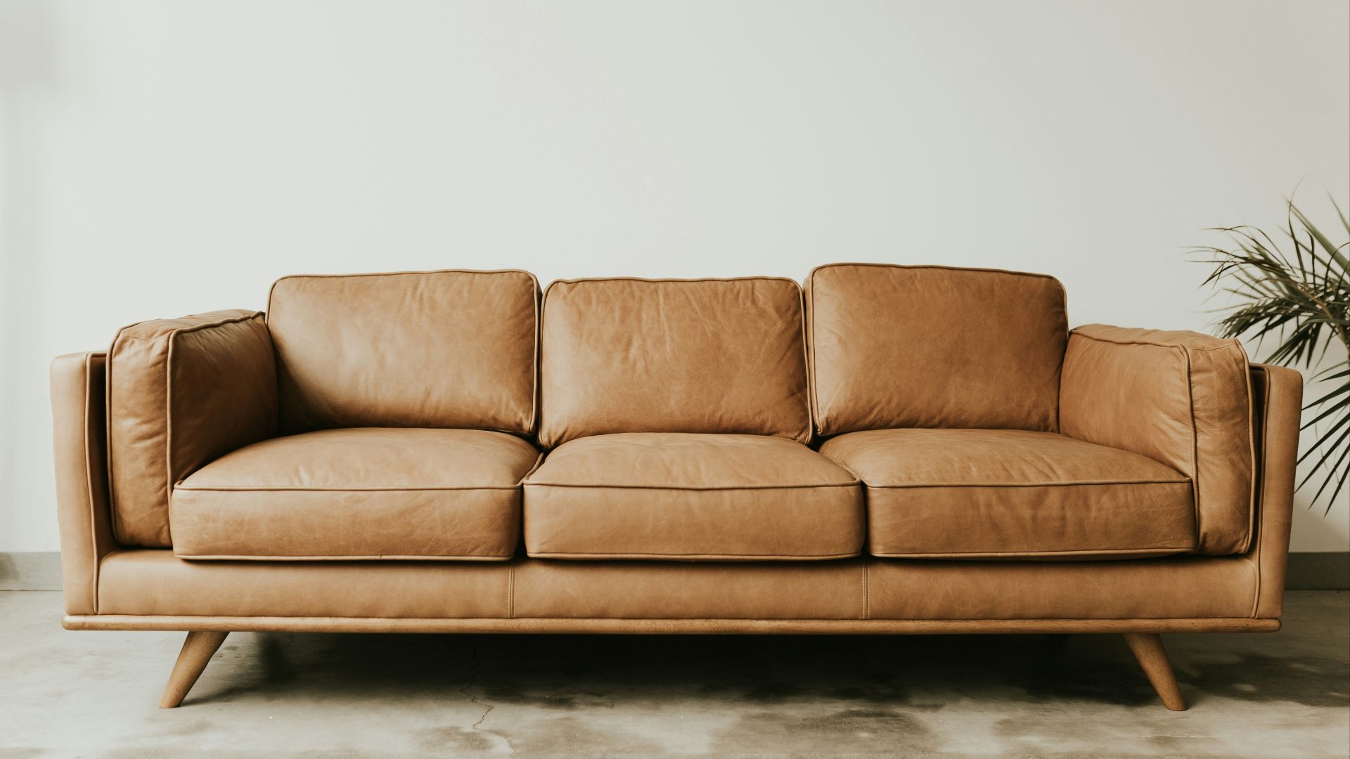 brown leather 3-seat sofa