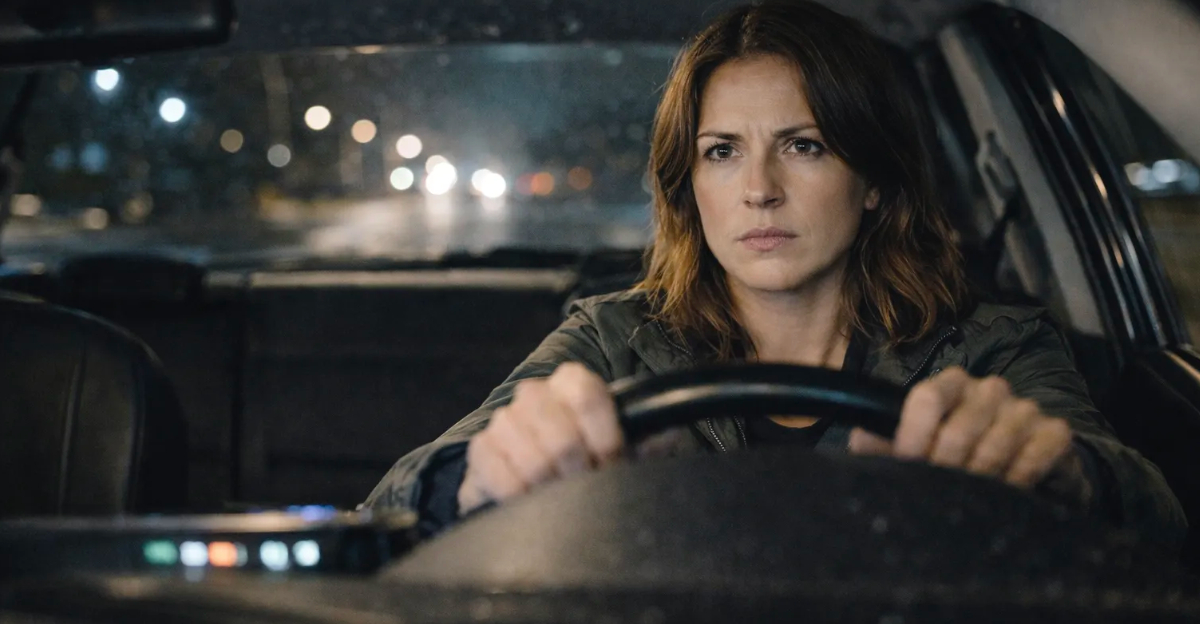 woman driving at night