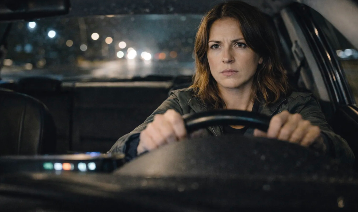 woman driving at night