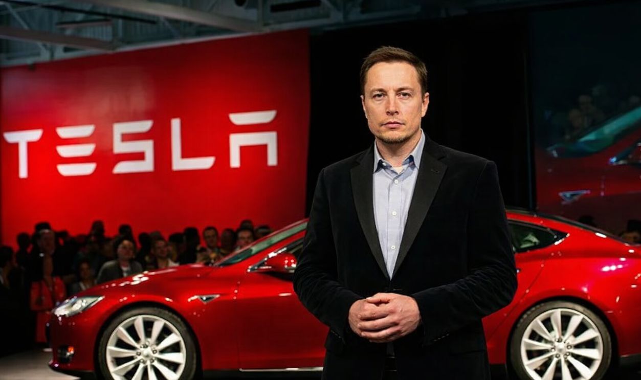 Elon Musk with Tesla car