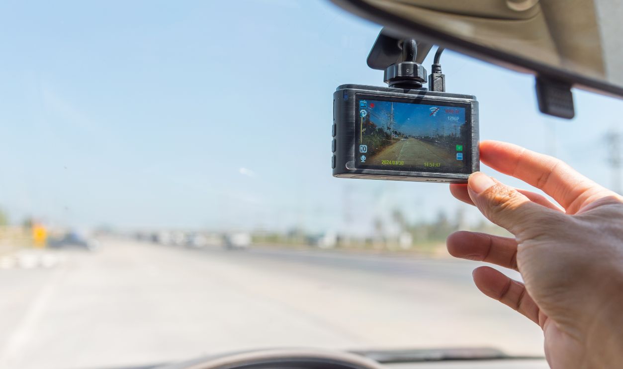 Closeup to dash camera in the car