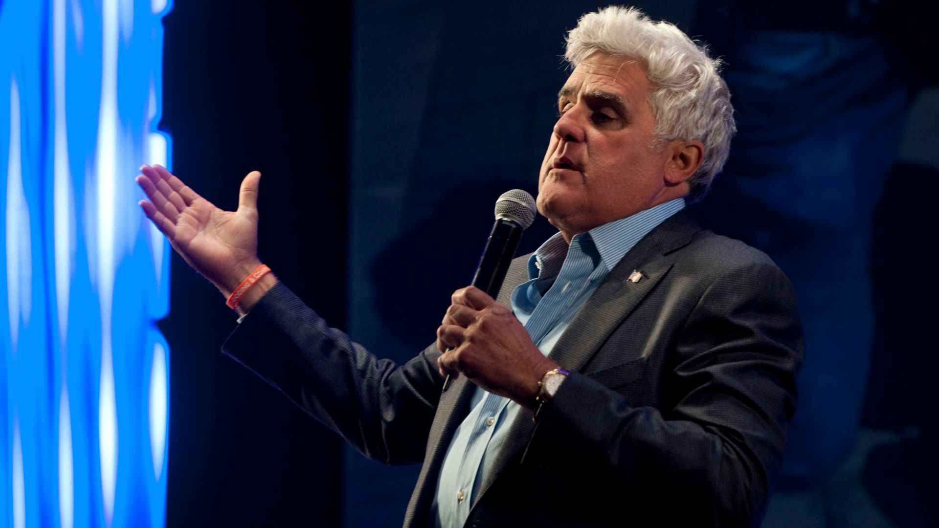 Comedian Jay Leno presents his 2012 Fiat 500 Prima Edizione at the Gooding and Company car auction in Monterey, Calif., Aug. 18, 2012. The sale of Leno's car raised $600,000.00 for the Fisher House organization. (DoD photo by Erin A. Kirk-Cuomo/Released)