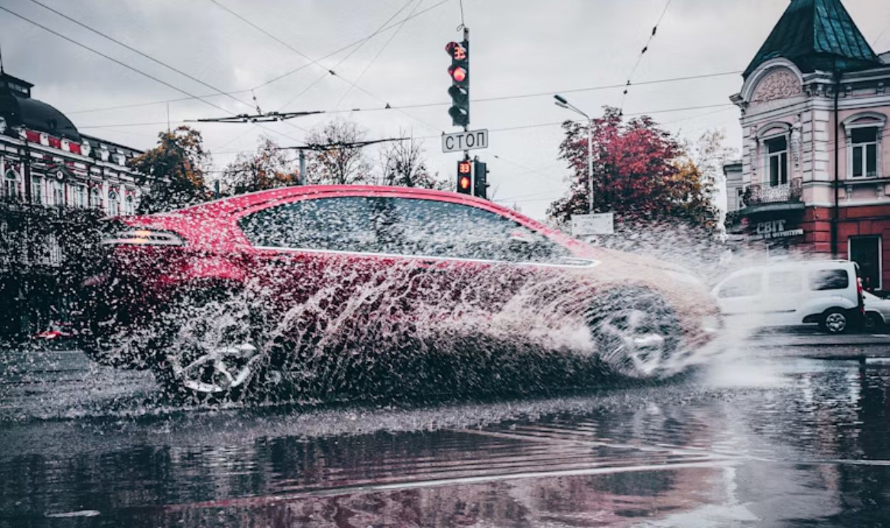 Car on the wet road 