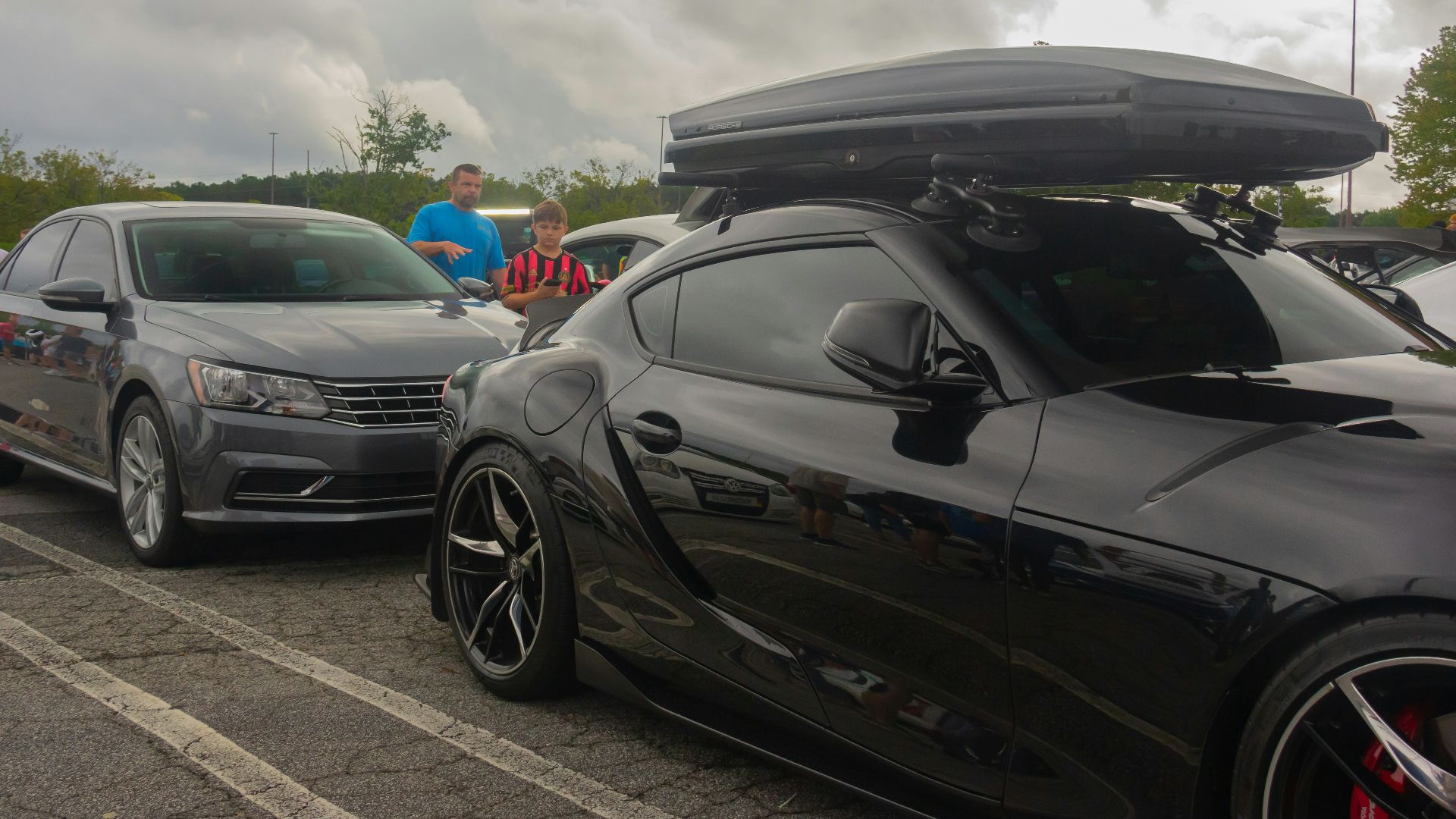 a couple of cars parked next to each other