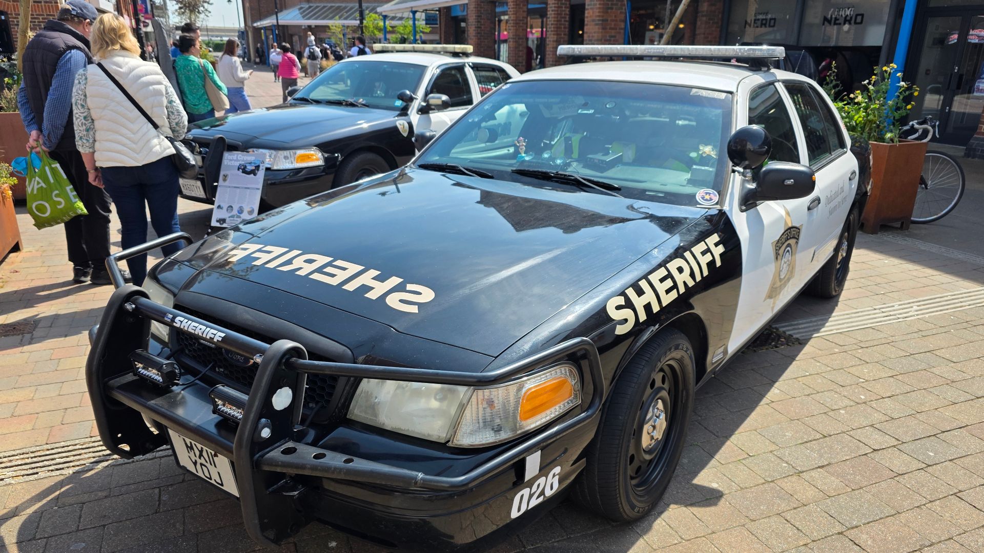 American police cars on display in Eastleigh, Hampshire, England