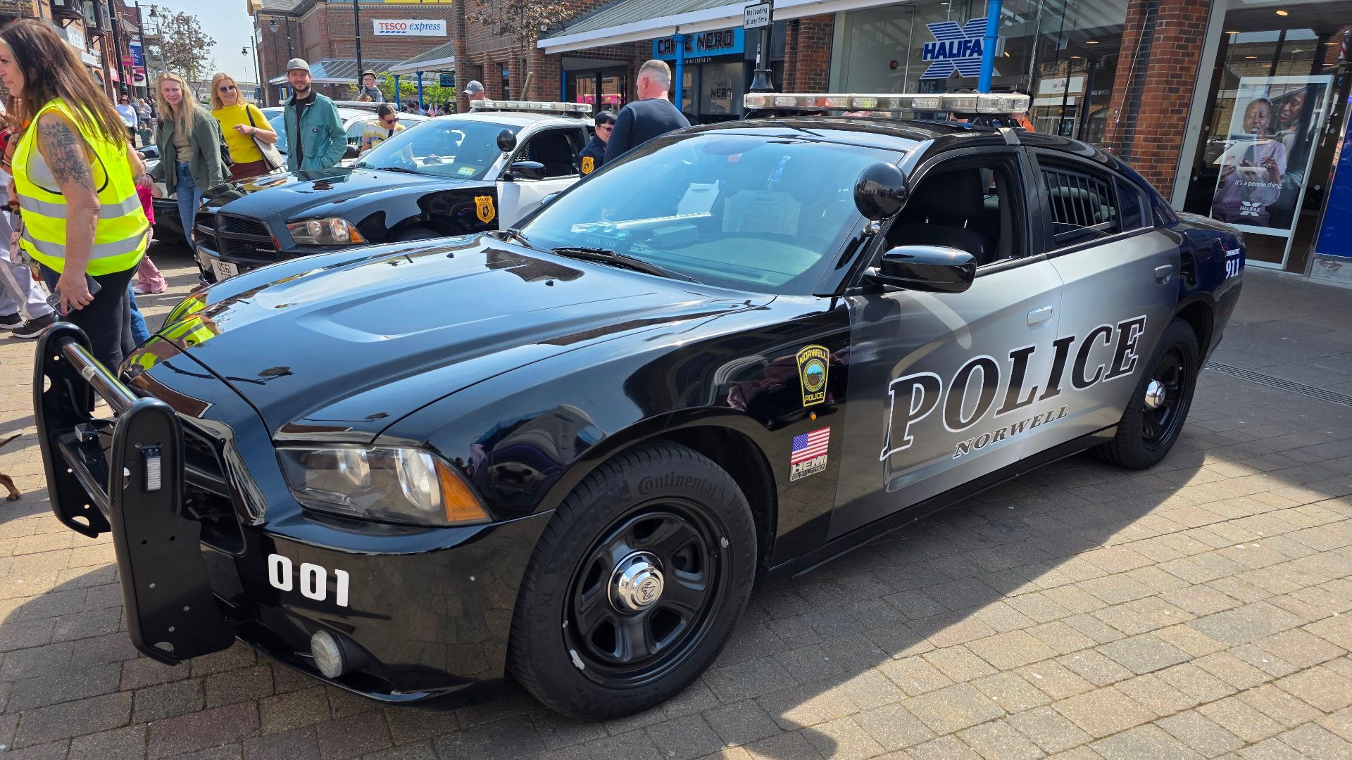American police cars on display in Eastleigh, Hampshire, England