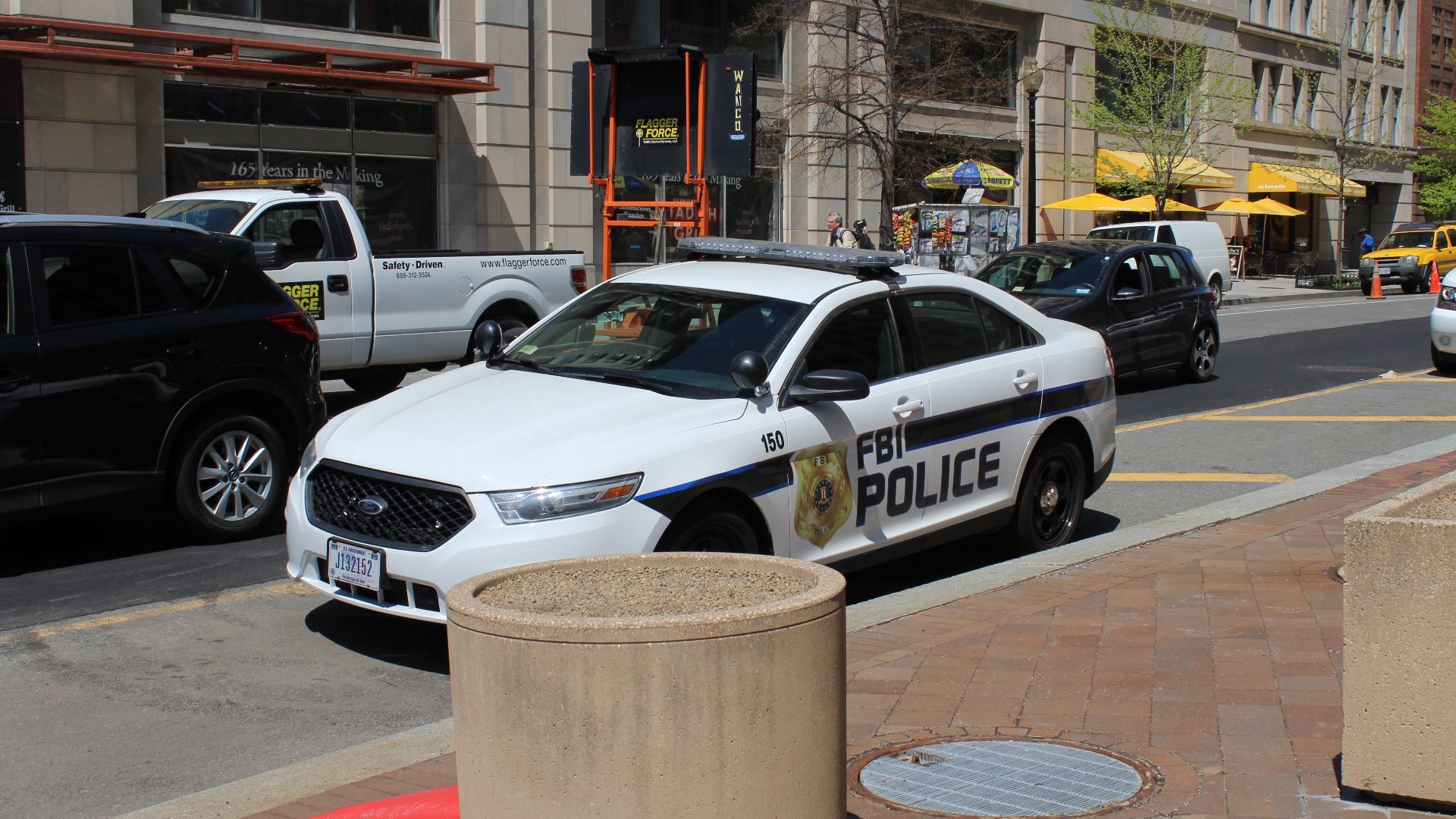 A marked FBI Police unit at the J. Edgar Hoover building in downtown Washington, DC.

The FBI police is responsible for law enforcement and protection of buildings owned by the FBI, rather than a function of the FBI itself.