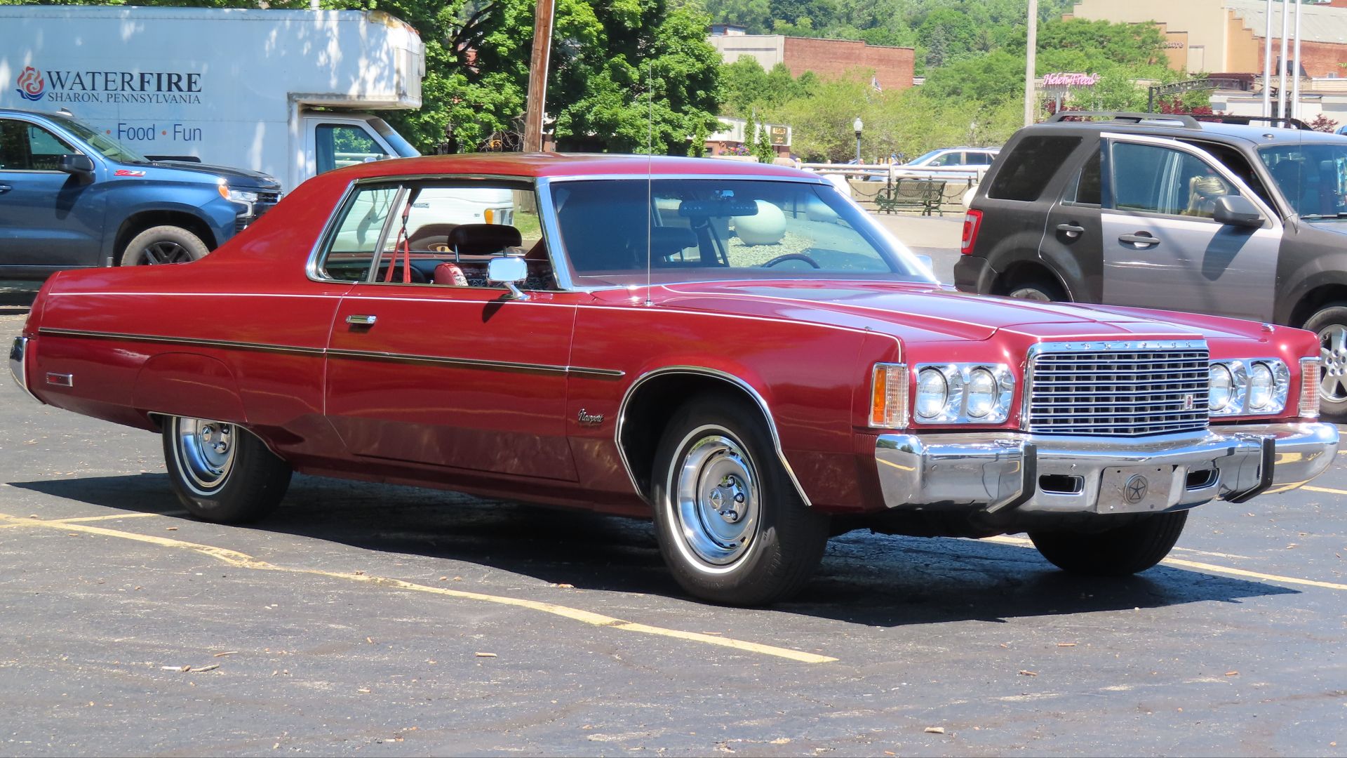 1975 Chrysler Newport 2-door hardtop photographed at the 41st Annual Father's Day Car Show in Sharon, Pennsylvania. Finished in Vintage Red Metallic.