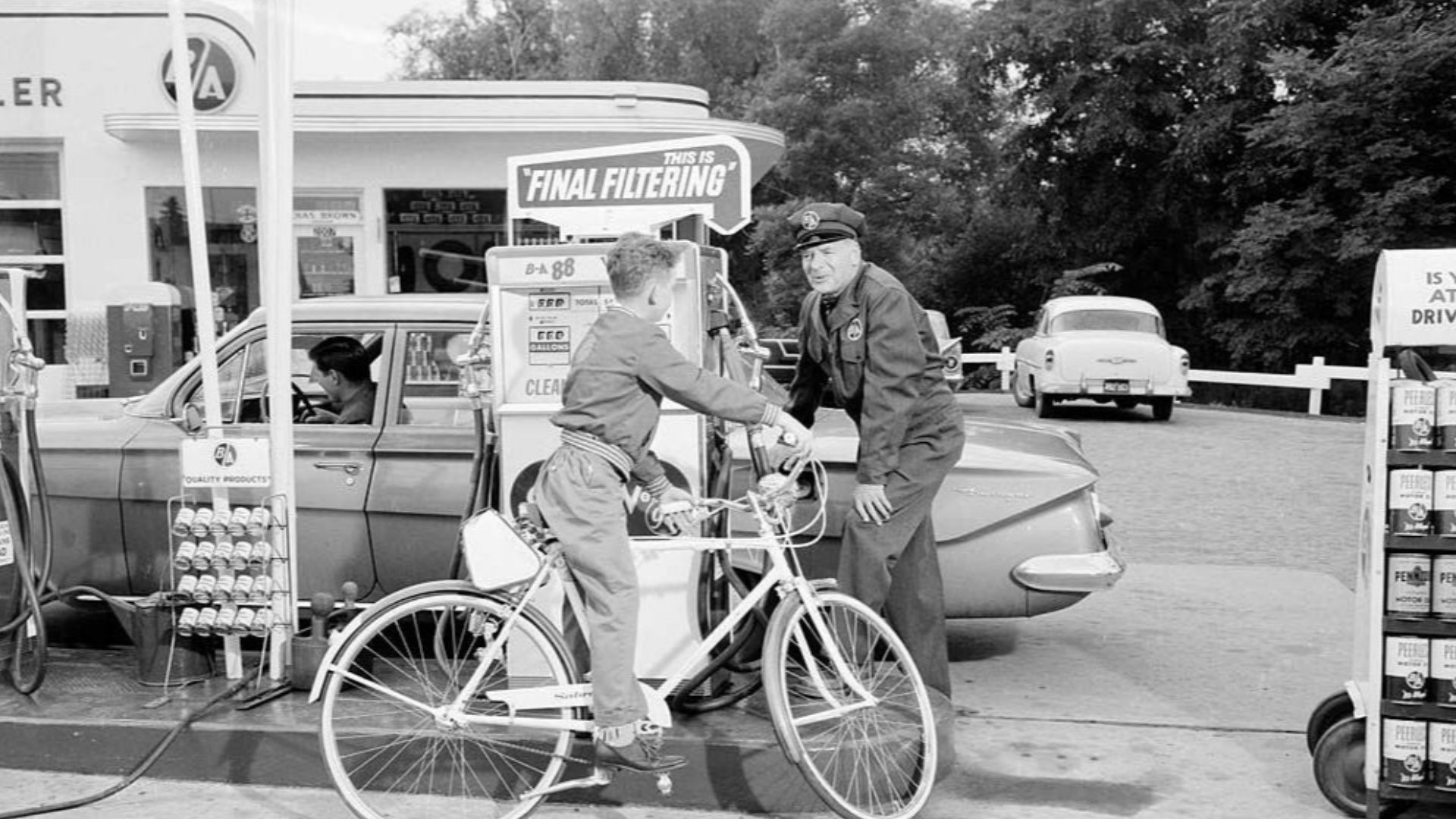 Filming an advertisement for BA Oil at a Toronto gas station in 1960. British American Oil (