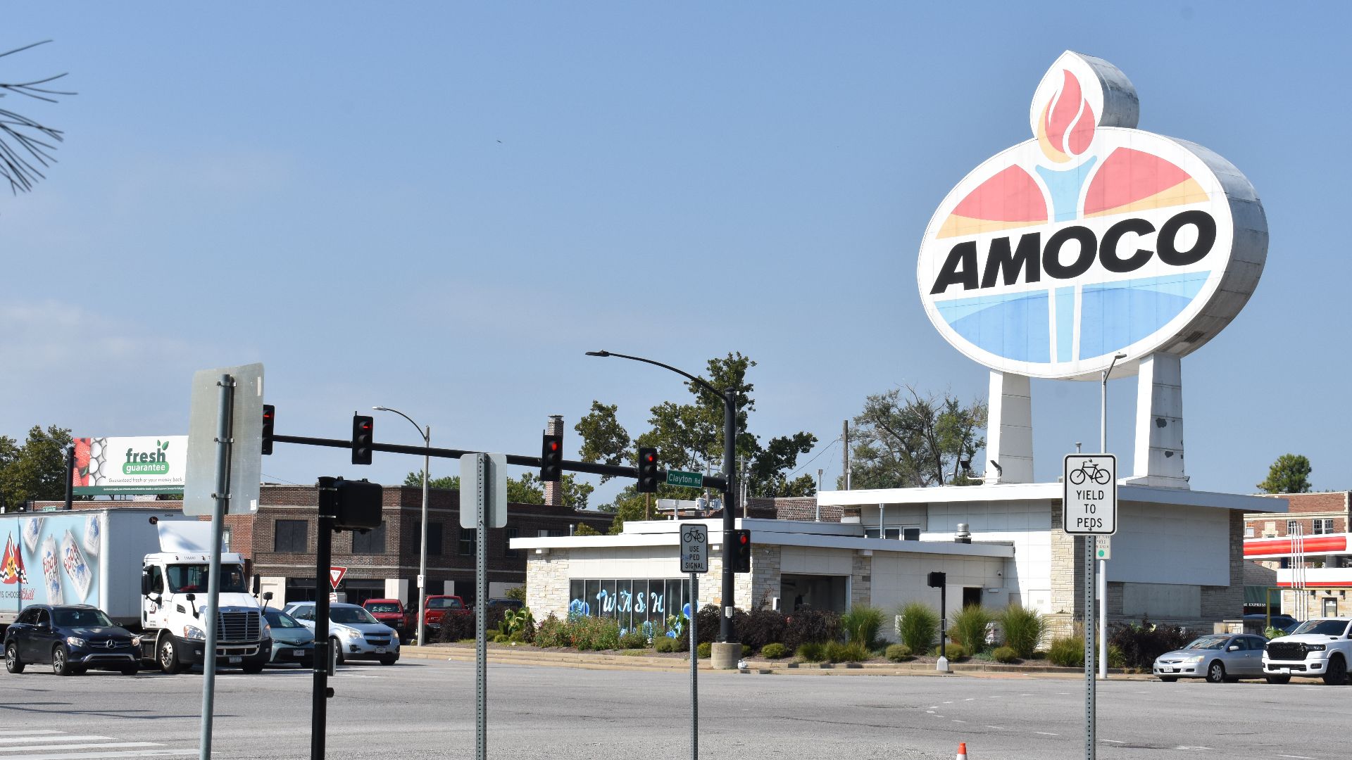 The AMOCO sign and car wash in the Hi-Pointe neighborhood of St. Louis. August 2026