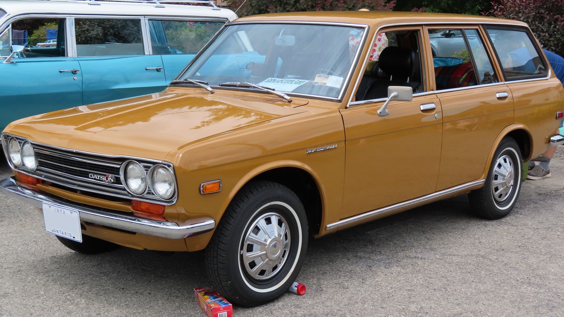 1972 Datsun 510 wagon photographed at the July 15, 2023 International Station Wagon Club meet in Butler, Pennsylvania. Finished in Safari Brown, I believe.