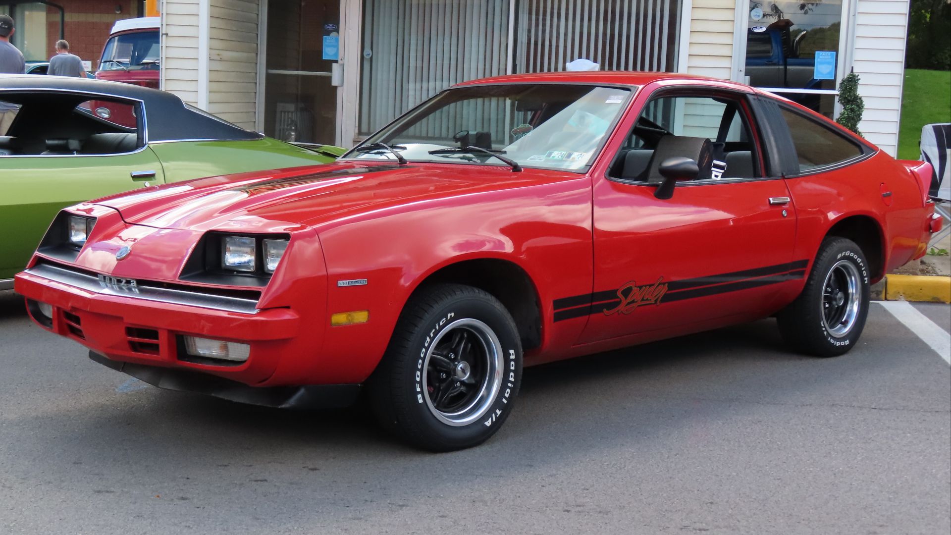 1978 Chevrolet Monza 2+2 Sport Hatchback Coupe with Spyder Appearance and Equipment packages photographed at the 2023 Fall Fest and Car Cruise in Ellwood City, Pennsylvania. Finished in Red.