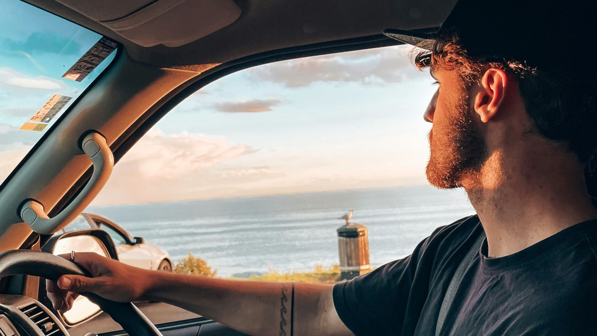 a man driving a car