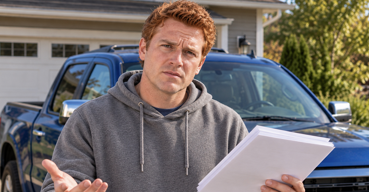 AI-generated image of a man worried about his buy here/pay here car financing terms.