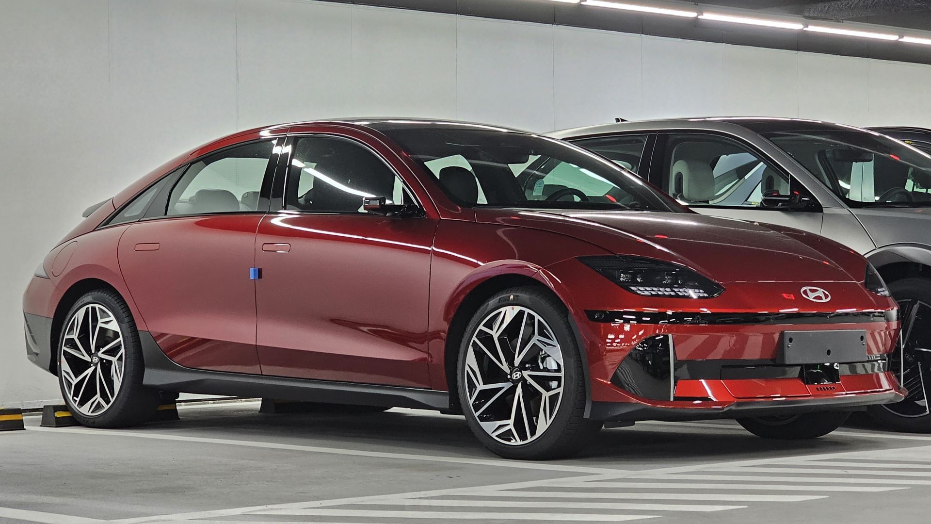 Ultimate Red Metallic Hyundai IONIQ 6 CE1 Electric sedan at Hyundai Motorstudio Goyang.
