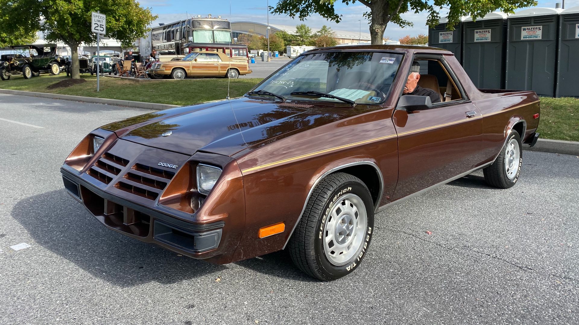 1982 Doge Rampage pickup, a subcompact, unibody coupe utility based on Chrysler's L platform. Picture taken of cars for sale during the Antique Automobile Club of America (AACA) 2019 Hershey meet that is held every October in Pennsylvania.