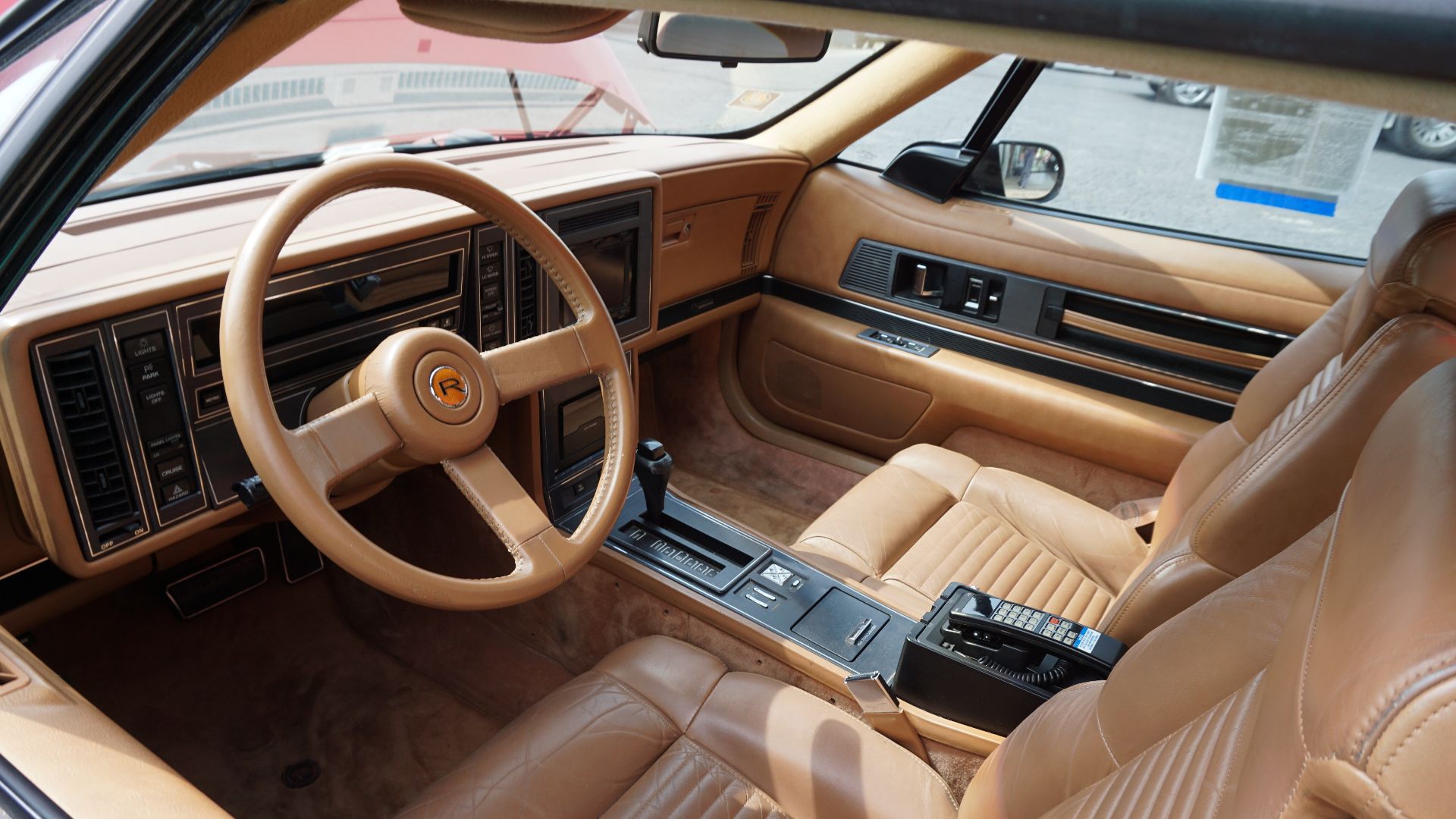 The interior of a 1989 Buick Reatta at the 2016 Northeast Texas Buick and Classic Car Show at Commerce Chevrolet Buick in Commerce, Texas (United States).