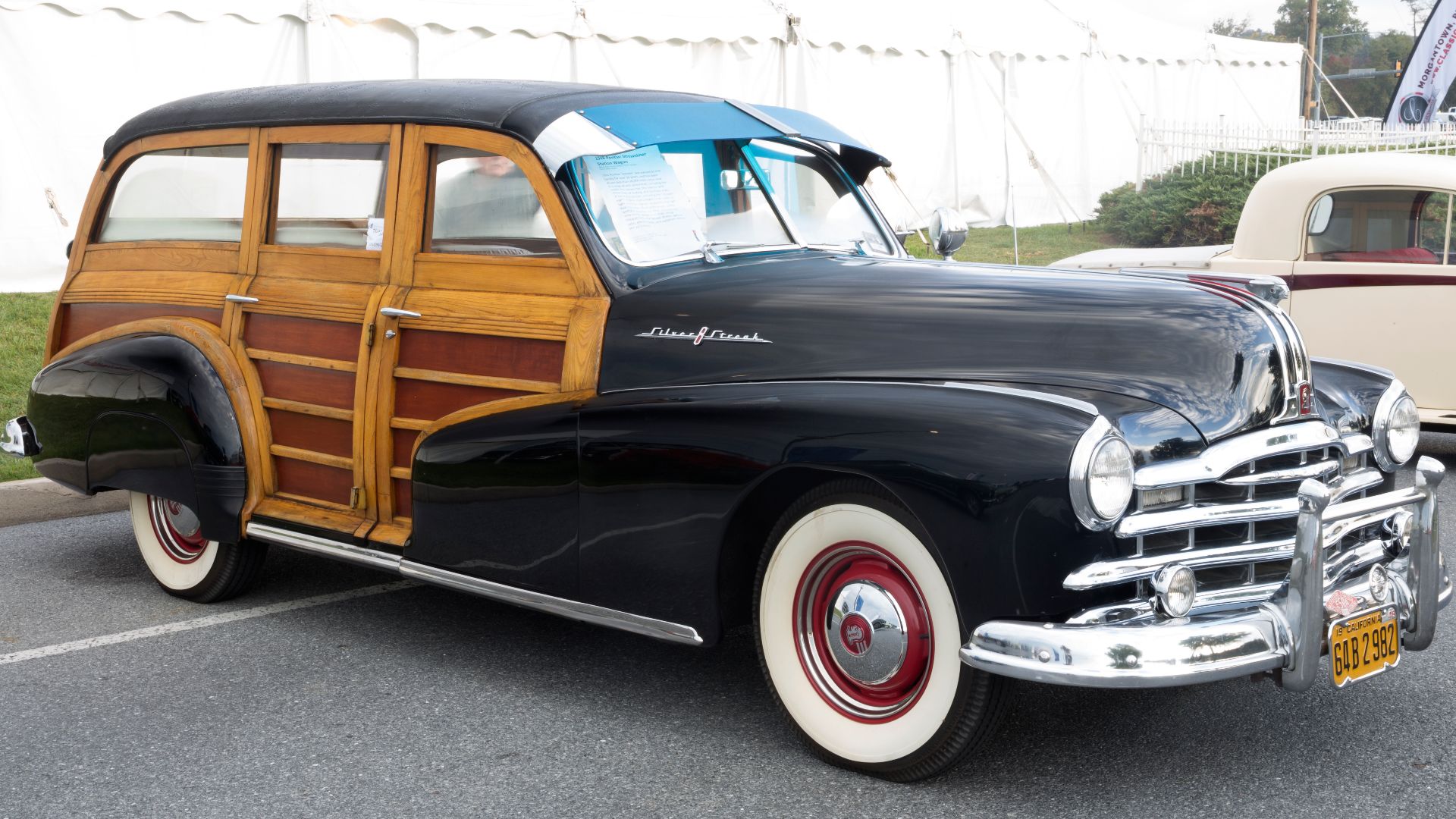 A 1948 Pontiac Streamliner Woody offered for sale at Hershey 2019. Original condition (including the wood and the canvas roof), owned by one family for over 5 decades, less than 36,000 original miles since new. Straight-eight