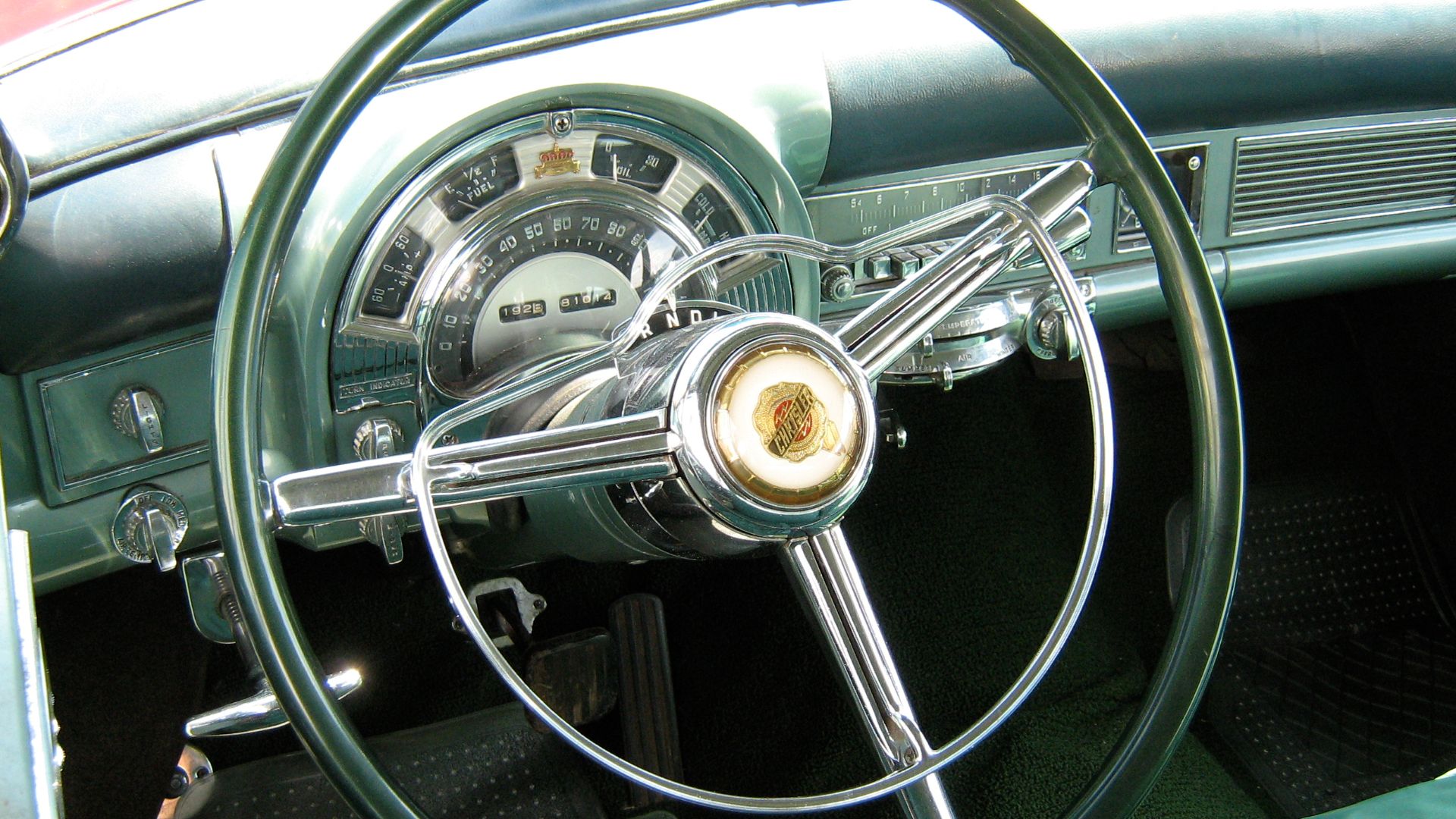 1953 Chrysler Imperial dashboard. Note the PowerFlite automatic transmission.