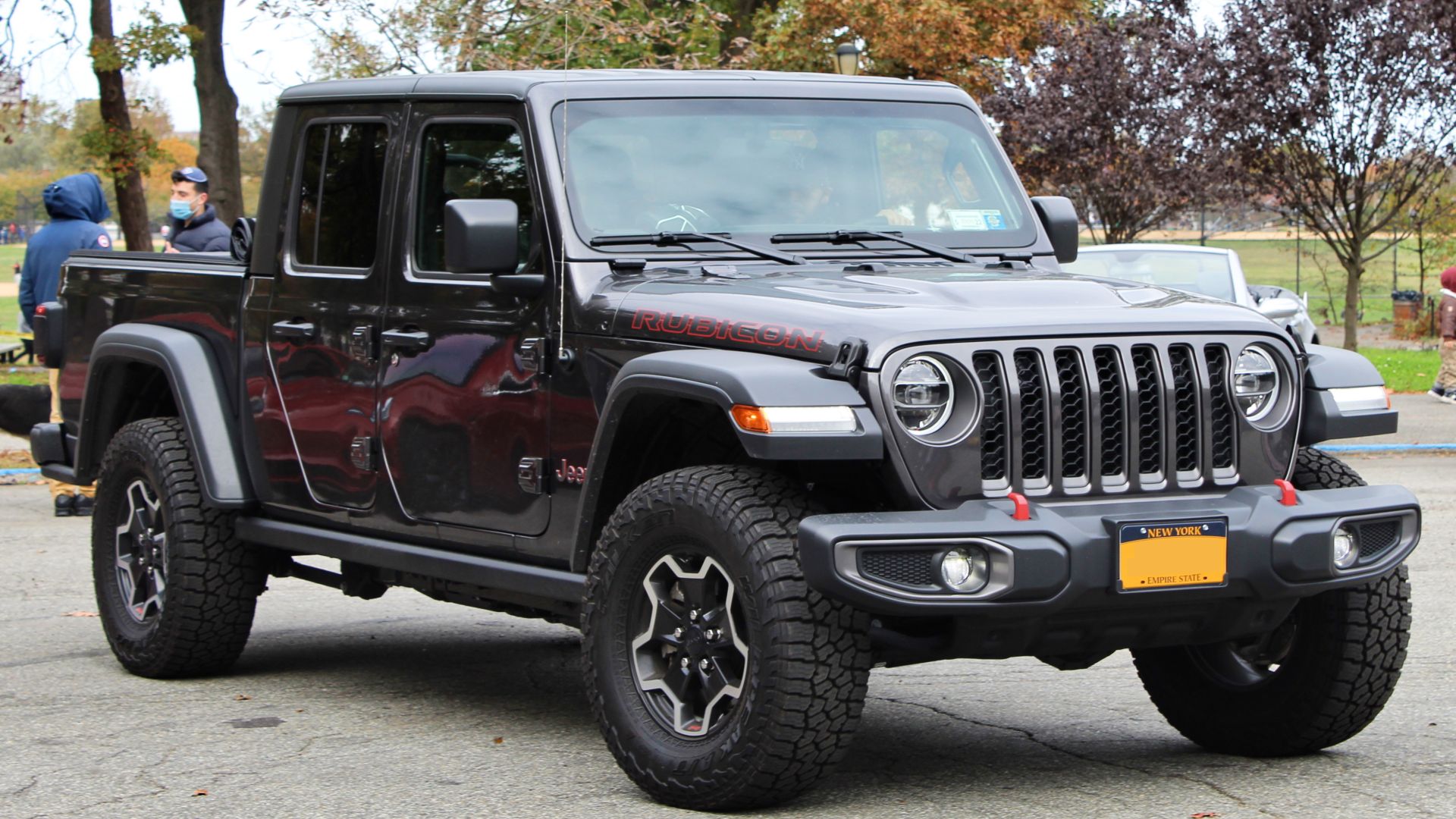A 2020 Jeep Gladiator Rubicon photographed in Cunningham Park, Fresh Meadows, Queens, New York, USA
