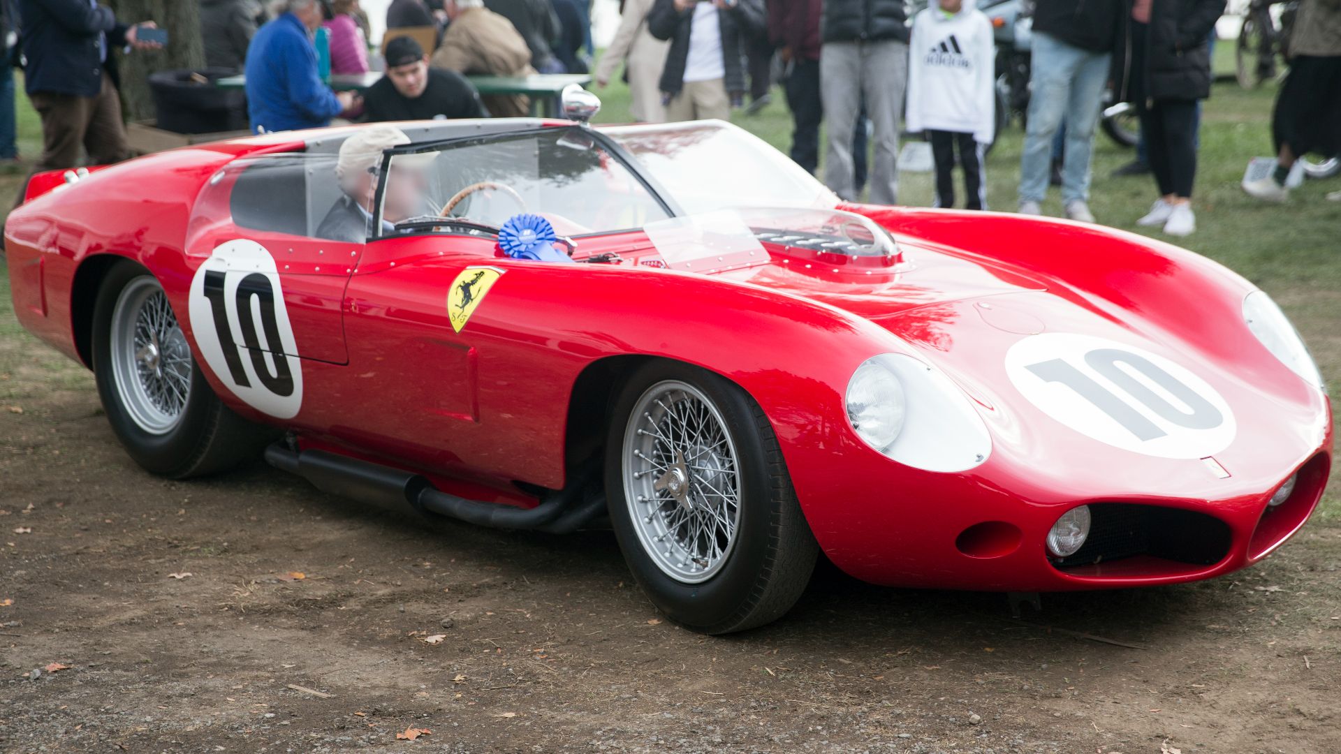 Ferrari 250 TRI/61 (0794 TR) driving around at the 2021 Greenwich Concours d'Elegance.