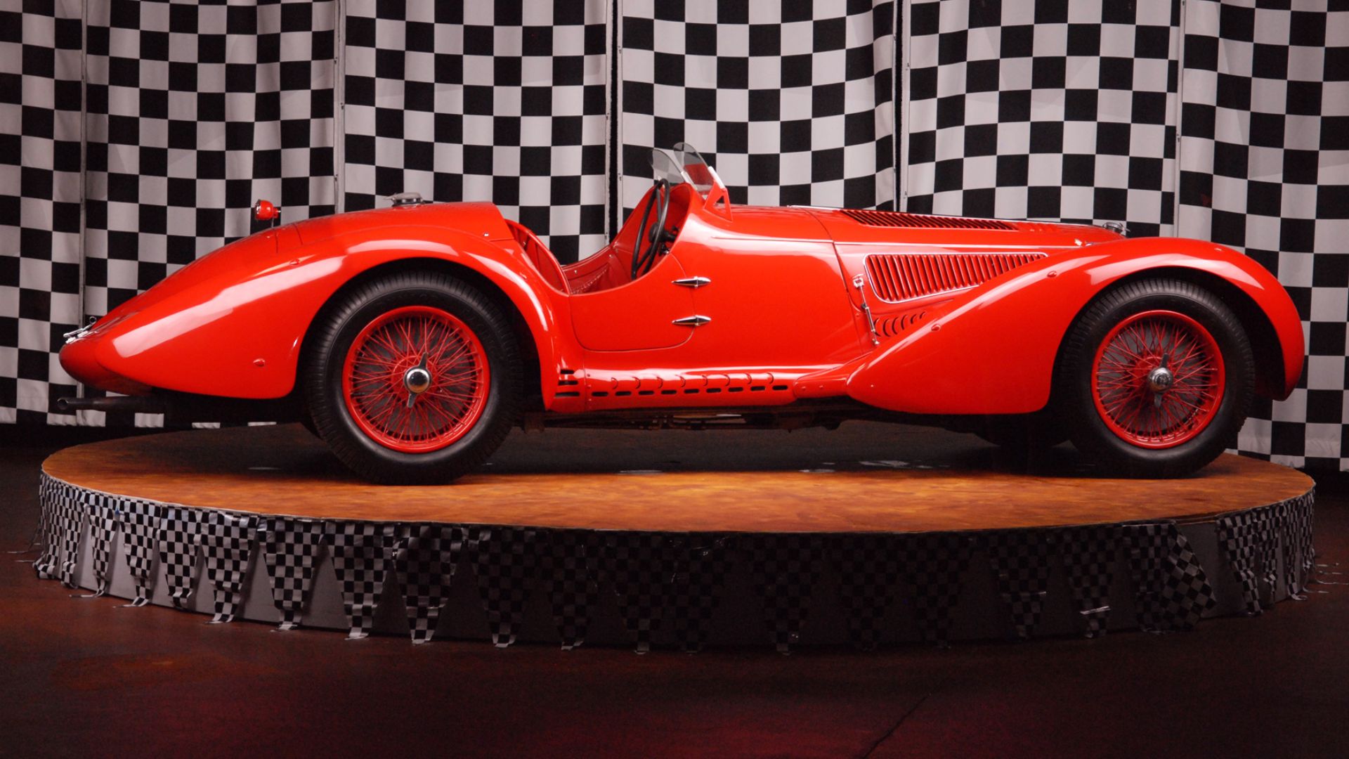The Alfa Romeo 8C 2900B Mille Miglia that won the 1938 Mille Miglia driven by Clemente Biondetti, now part of the Simeone Foundation Automotive Museum in Philadelphia.