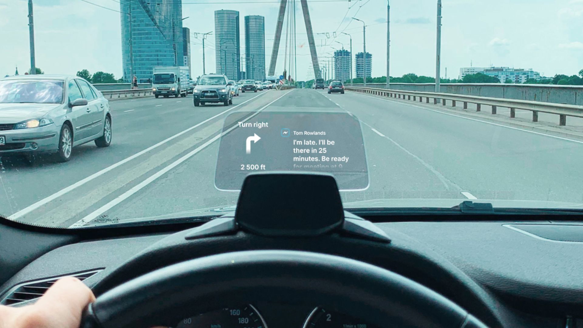 Directions and notifications on the HUDWAY Drive heads-up display