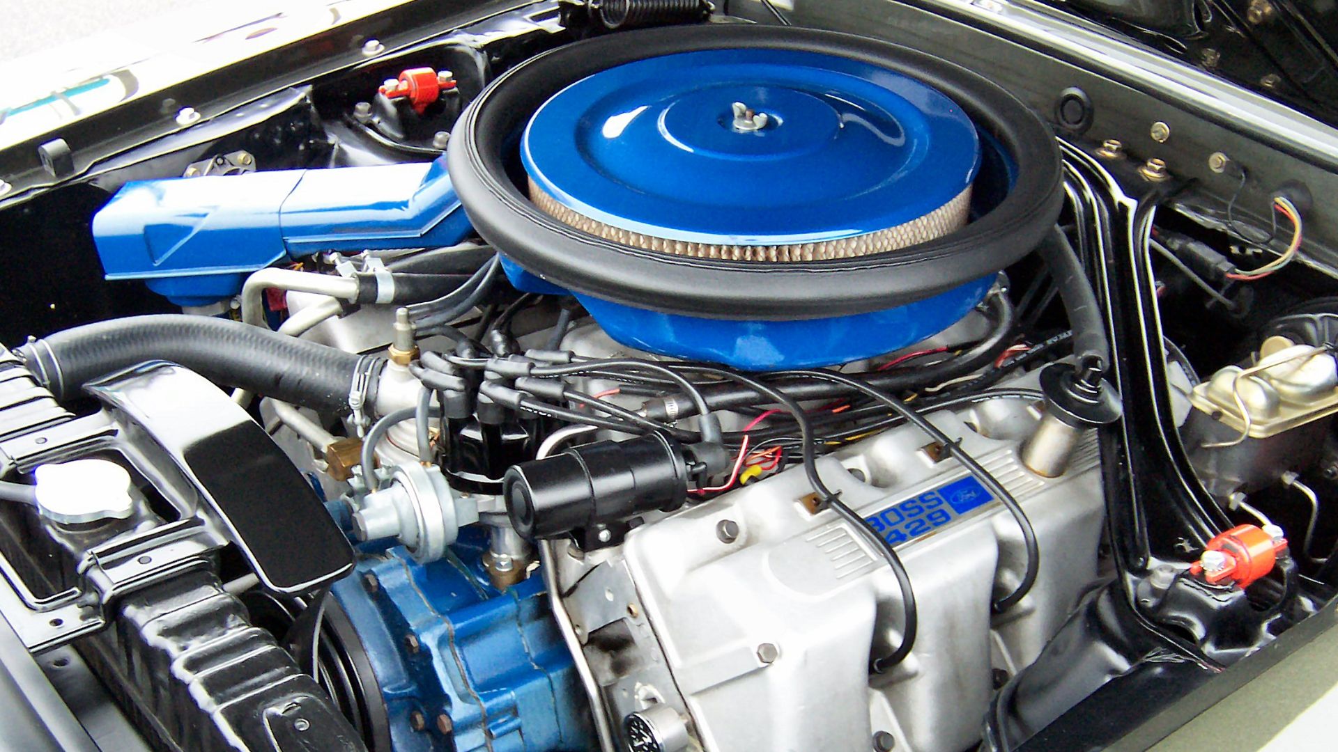 Ford Boss 429 engine in a Ford Mustang Boss 429. 1359 of these cars were built to homologate the engine for NASCAR. The Boss 429 was a