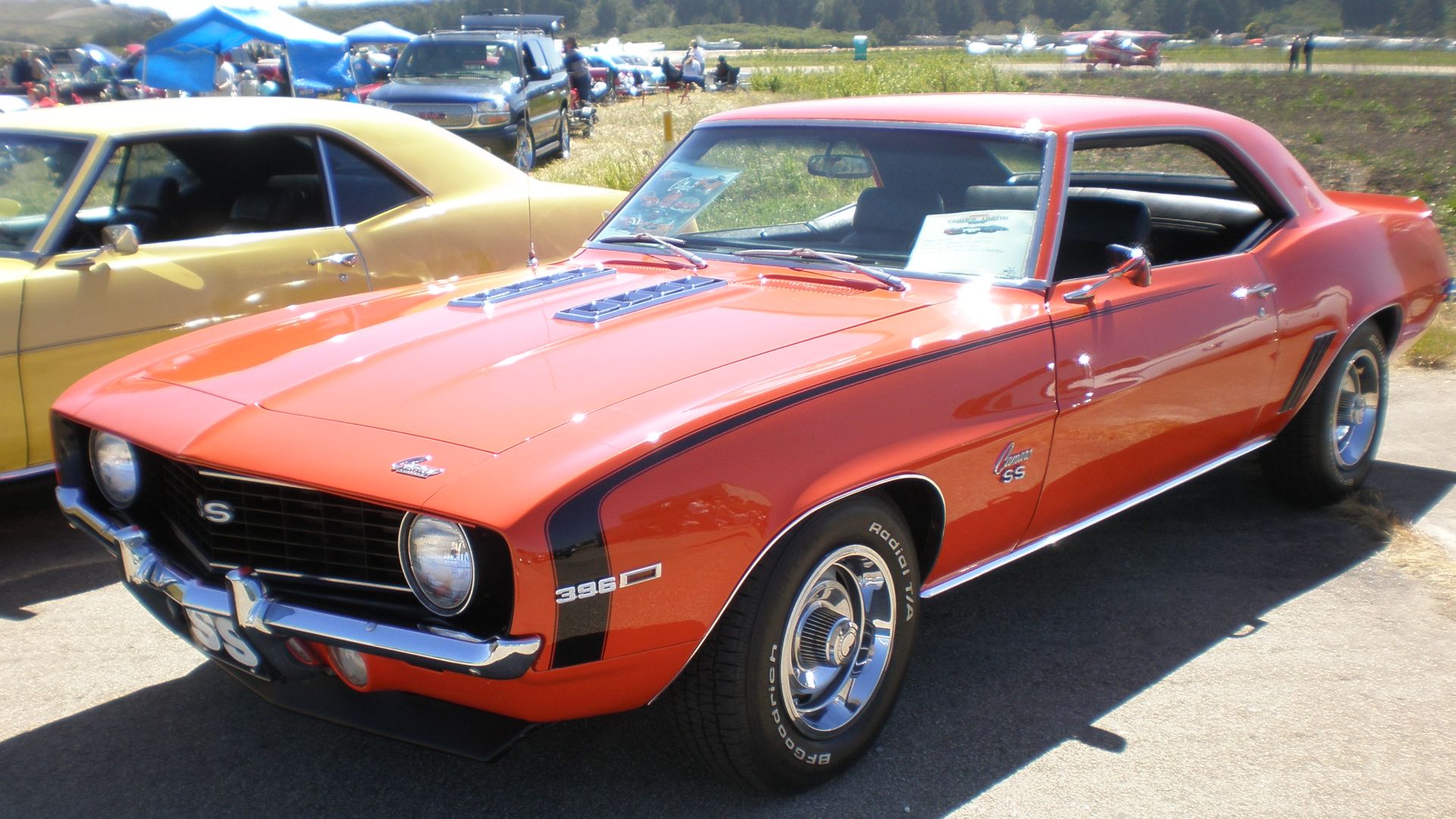 A 1969 Chevrolet Camaro SS at the Pacific Coast Dream Machines vehicle show at the Half Moon Bay Airport in Half Moon Bay, California.