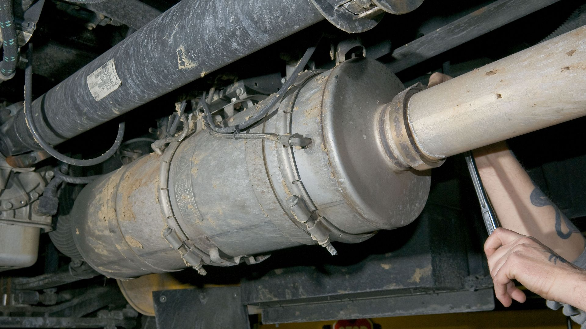 The original digital file had the following descriptive metadata embedded in its header: Name: 412_DSP_Transportation_233.jpg Date Picture Taken: 2/5/2009 5:17:01 PM [Original] Caption: Diesel Particulate Filter in exhaust stream of diesel school bus. Cit