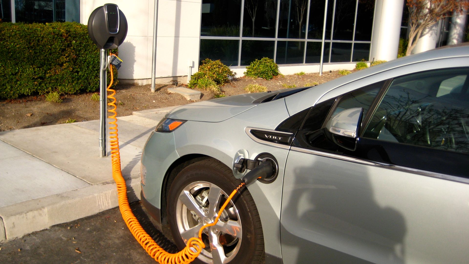 Chevrolet Volt plug-in hybrid charging in Fremont, California